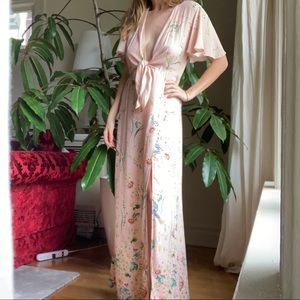 SOLD PALE PINK EXOTIC FLORAL FLOOR LENGTH DRESS